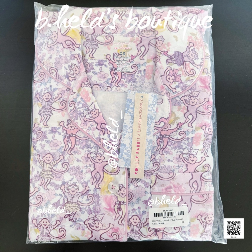 Roller Rabbit x LoveShackFancy Preppy Patchwork Polo Pajamas in Lilac Blush XS - Picture 13 of 14